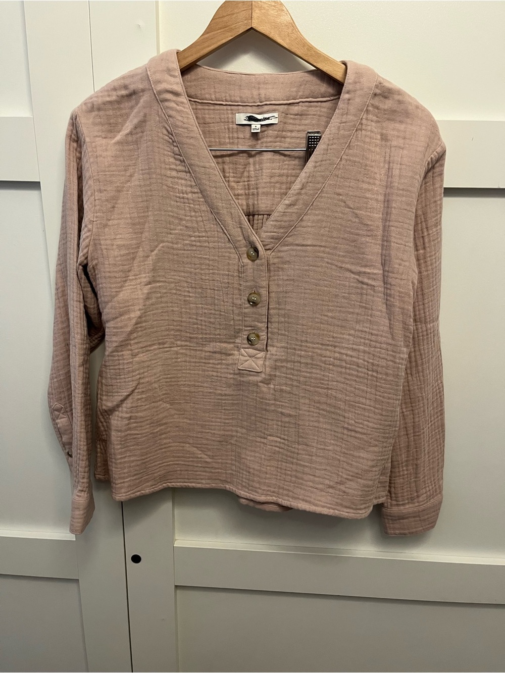 Madewell Long-Sleeve V-Neck Henley Top - Dusty Mauve